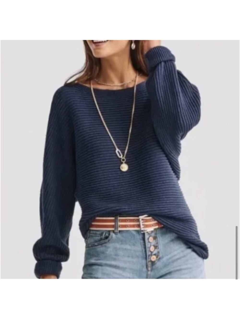 Cabi Navy Utopia Asymmetrical Sweater Size Medium EUC